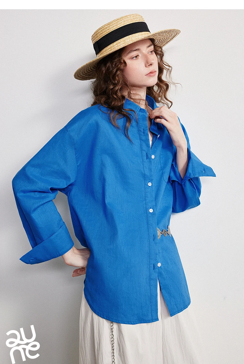 TOYOUTH Women Shirt 2026 Spring New Cotton and Linen Loose Shoulder Mid Length Lapel Shirt Cardigan Jacket