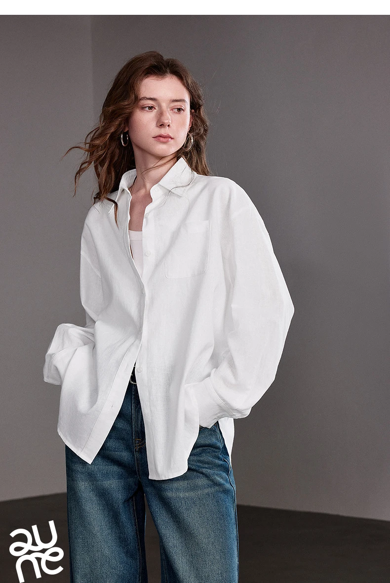 TOYOUTH Women Shirt 2026 Spring New Cotton and Linen Loose Shoulder Mid Length Lapel Shirt Cardigan Jacket