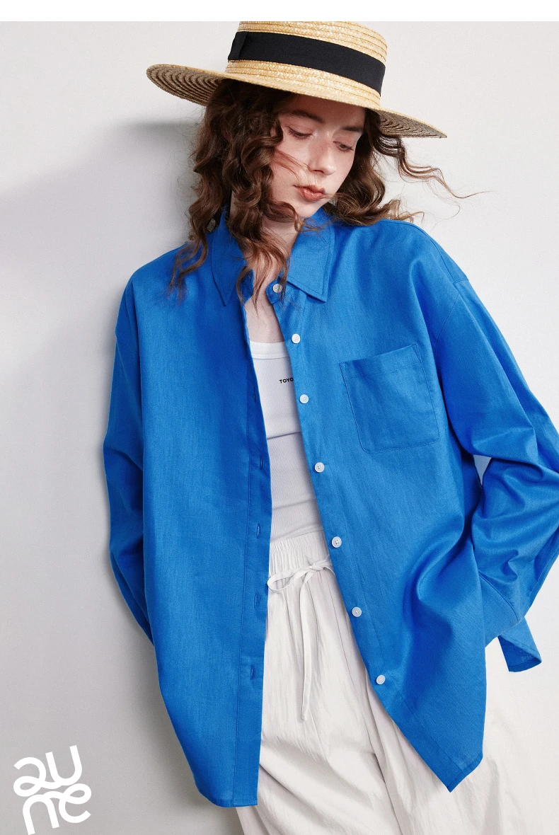 TOYOUTH Women Shirt 2026 Spring New Cotton and Linen Loose Shoulder Mid Length Lapel Shirt Cardigan Jacket