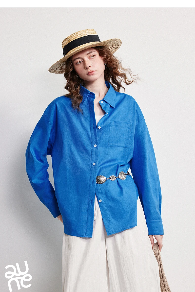 TOYOUTH Women Shirt 2026 Spring New Cotton and Linen Loose Shoulder Mid Length Lapel Shirt Cardigan Jacket