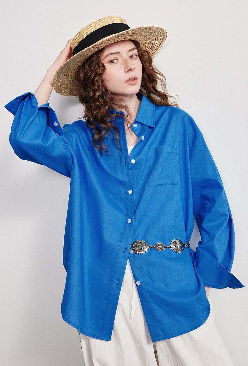 TOYOUTH Women Shirt 2026 Spring New Cotton and Linen Loose Shoulder Mid Length Lapel Shirt Cardigan Jacket