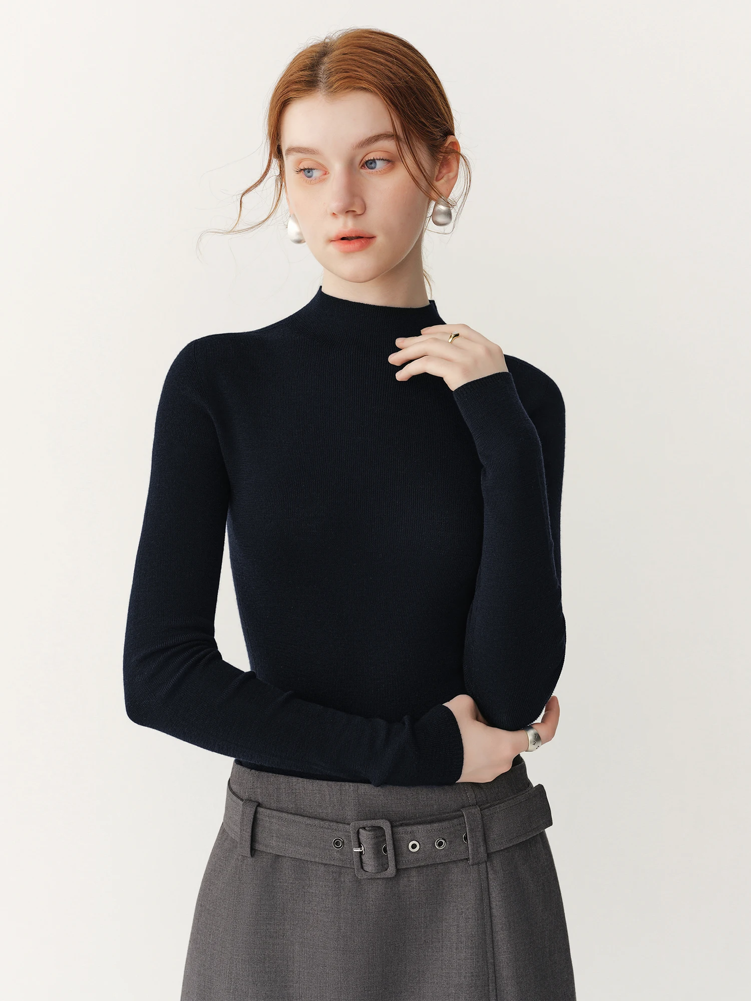 FSLE【Premium Series】German Biella Wool Autumn Super Fine Washable Seamless One-Piece Mock Neck Thermal Base Layer Top New Color
