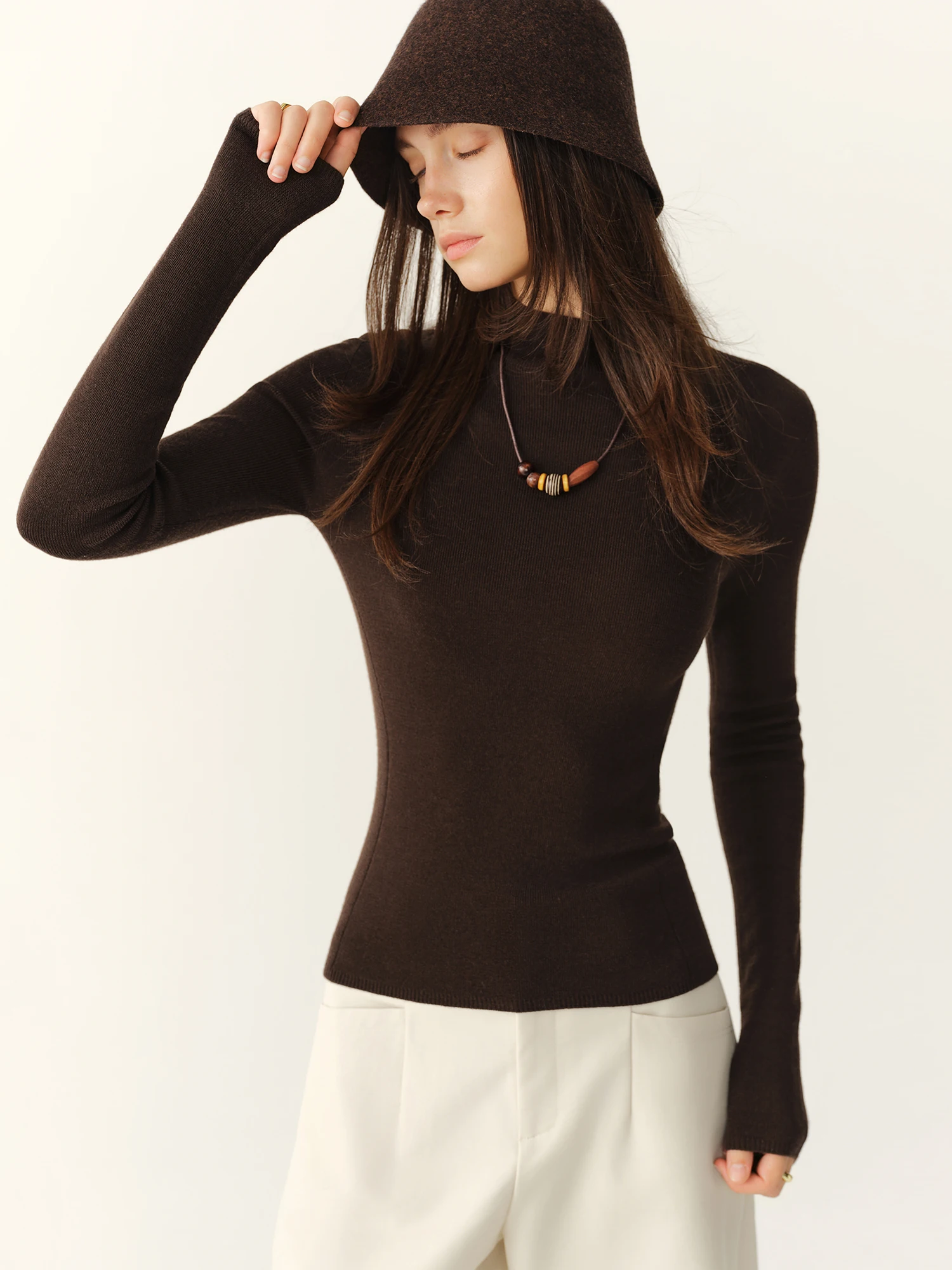 FSLE【Premium Series】German Biella Wool Autumn Super Fine Washable Seamless One-Piece Mock Neck Thermal Base Layer Top New Color