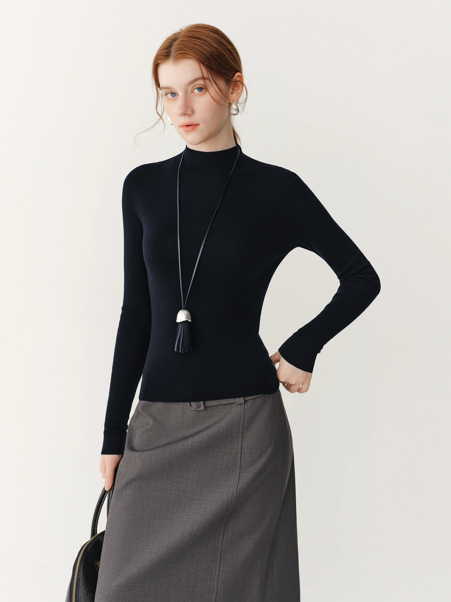 FSLE【Premium Series】German Biella Wool Autumn Super Fine Washable Seamless One-Piece Mock Neck Thermal Base Layer Top New Color