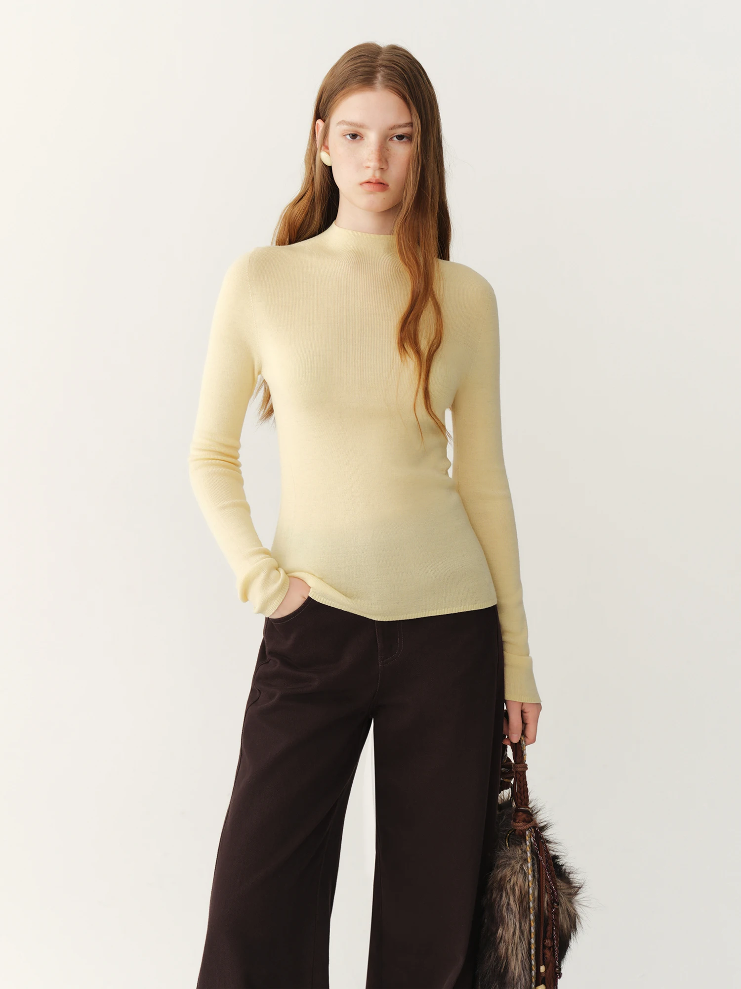 FSLE【Premium Series】German Biella Wool Autumn Super Fine Washable Seamless One-Piece Mock Neck Thermal Base Layer Top New Color