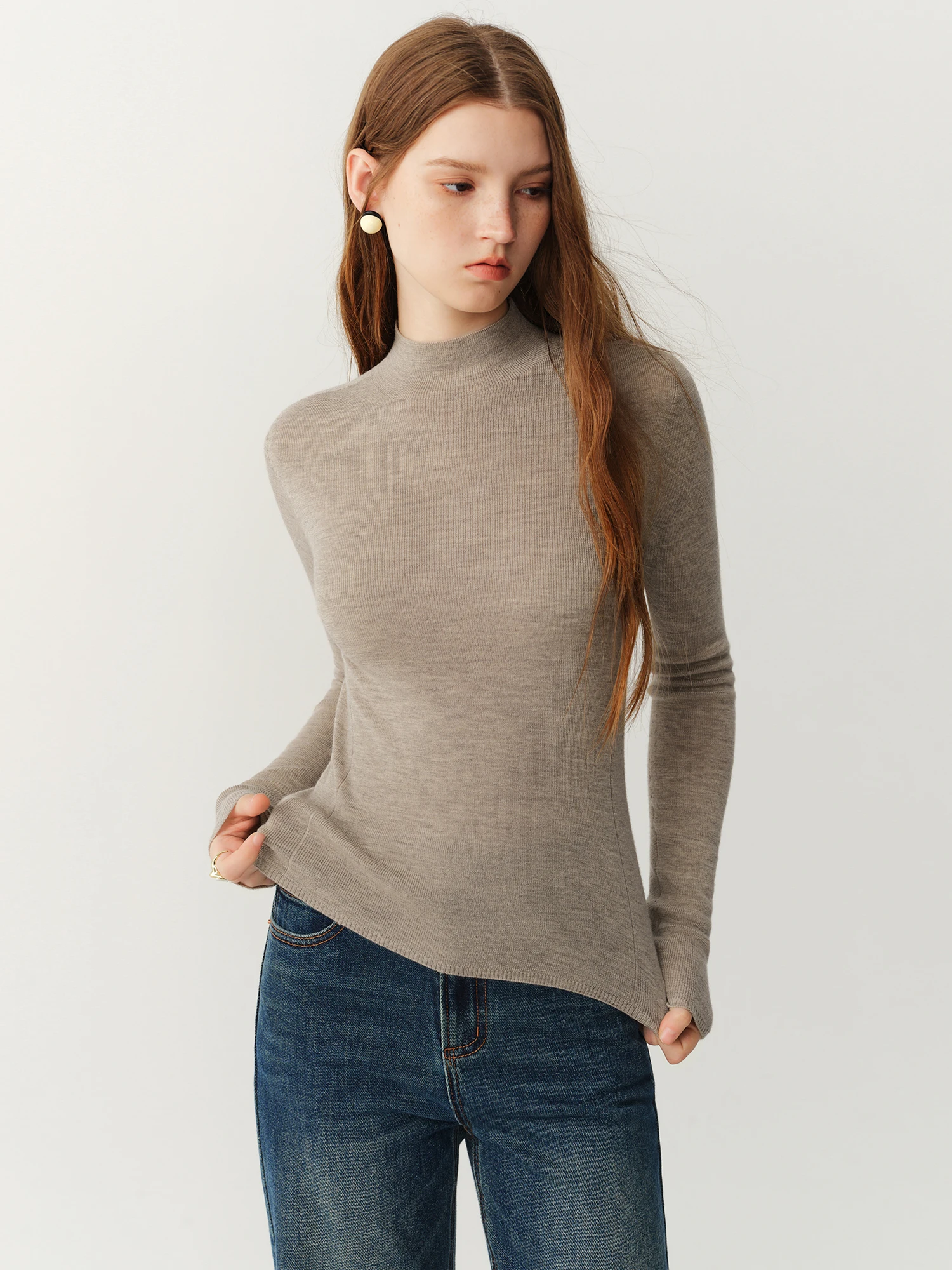 FSLE【Premium Series】German Biella Wool Autumn Super Fine Washable Seamless One-Piece Mock Neck Thermal Base Layer Top New Color