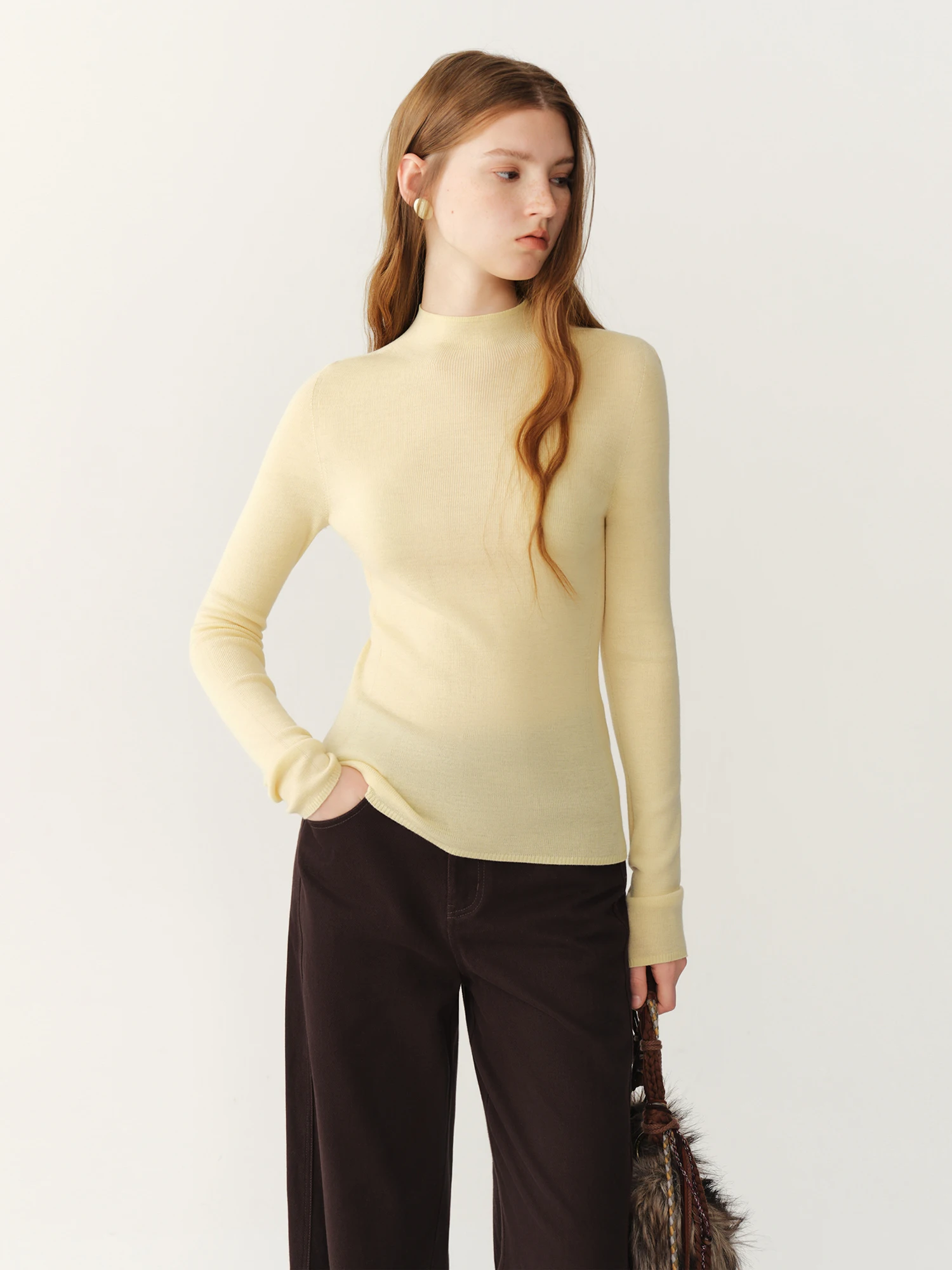 FSLE【Premium Series】German Biella Wool Autumn Super Fine Washable Seamless One-Piece Mock Neck Thermal Base Layer Top New Color