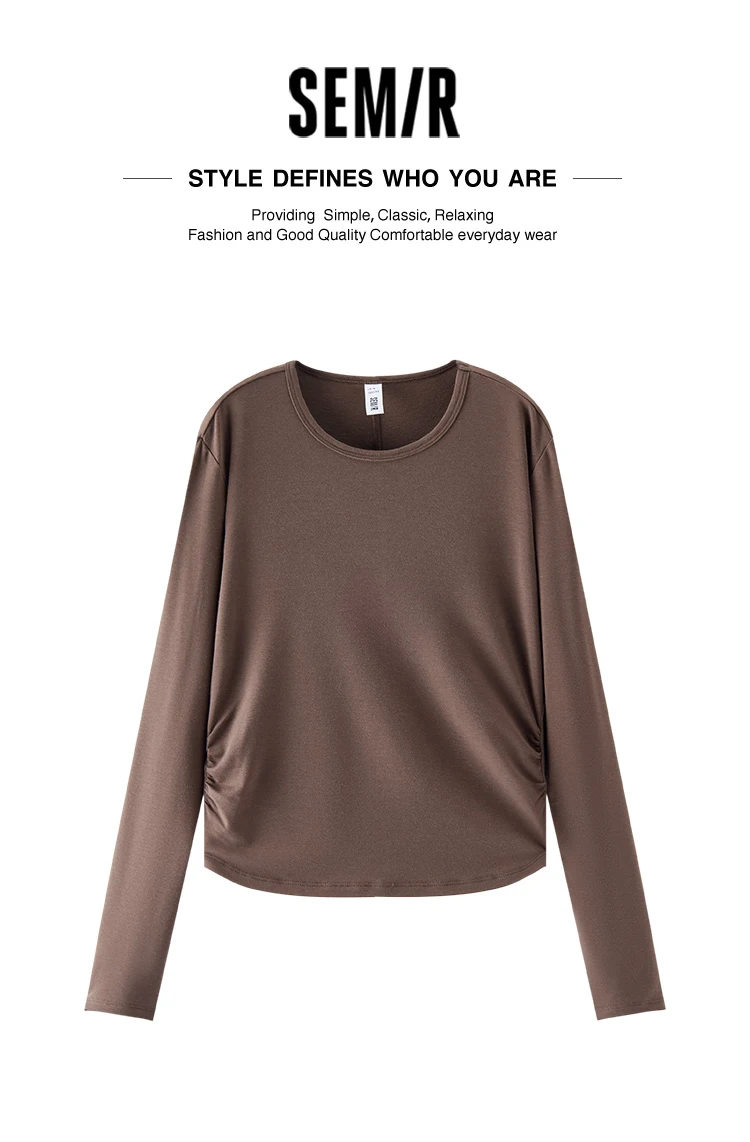 Semir Long Sleeve Tees Women Short Slim Fit 2025 New Thermal Fleece Solid Winter Versatile Top Woman Clothes Bts