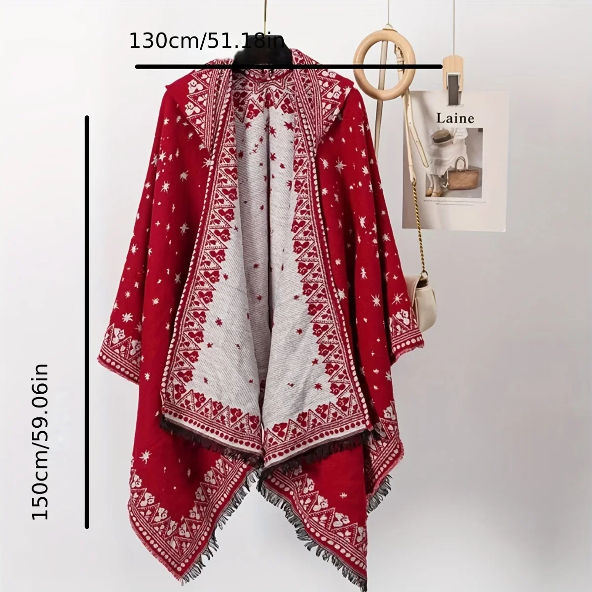 Ethnic Hooded Cape Shawl for Northwest China Travel Photography Warm Imitation Cashmere Outerwear Ethnic style hat