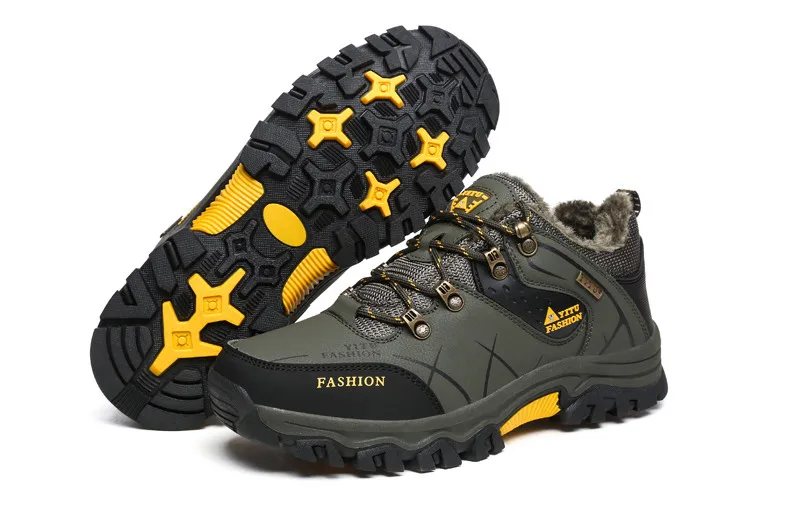 Brand Men Winter Snow Boots Waterproof Leather Sneakers Super Warm Men's Boots Outdoor Male Hiking Boots Work Shoes Size 39-47