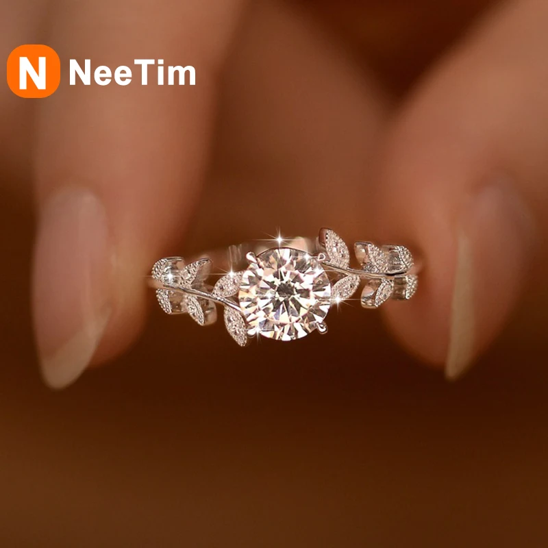 NeeTim 1CT Moissanite Rings Sparkling Wedding Band for Women 925 Sterling Silver with Plated White Gold Bands Engagement Ring