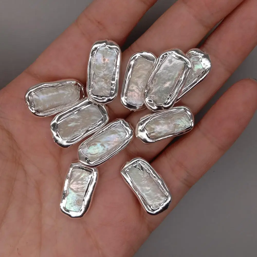 Wholesale 10 pcs White Rectangle Pearl Beads White Gold Plated Edge Beads