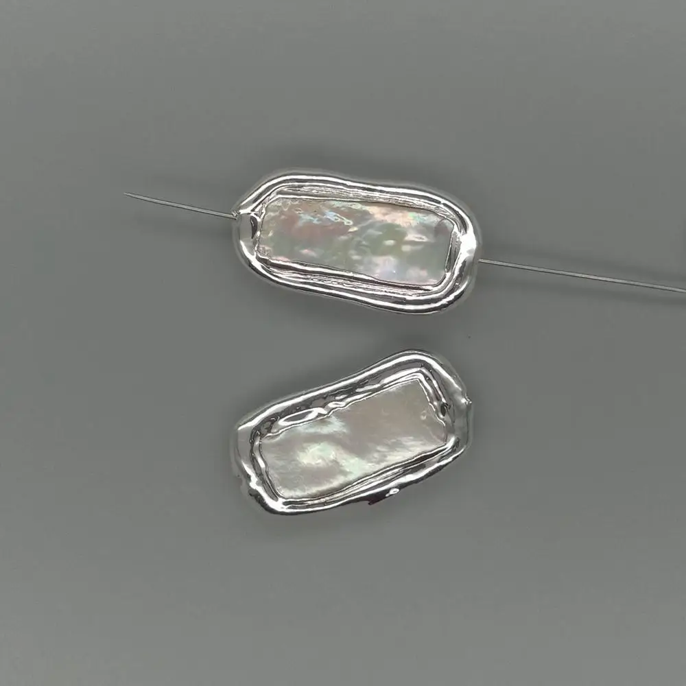 Wholesale 10 pcs White Rectangle Pearl Beads White Gold Plated Edge Beads