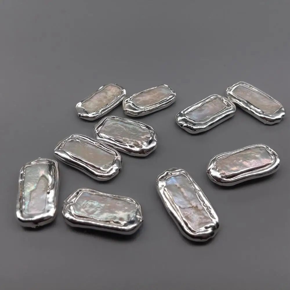 Wholesale 10 pcs White Rectangle Pearl Beads White Gold Plated Edge Beads