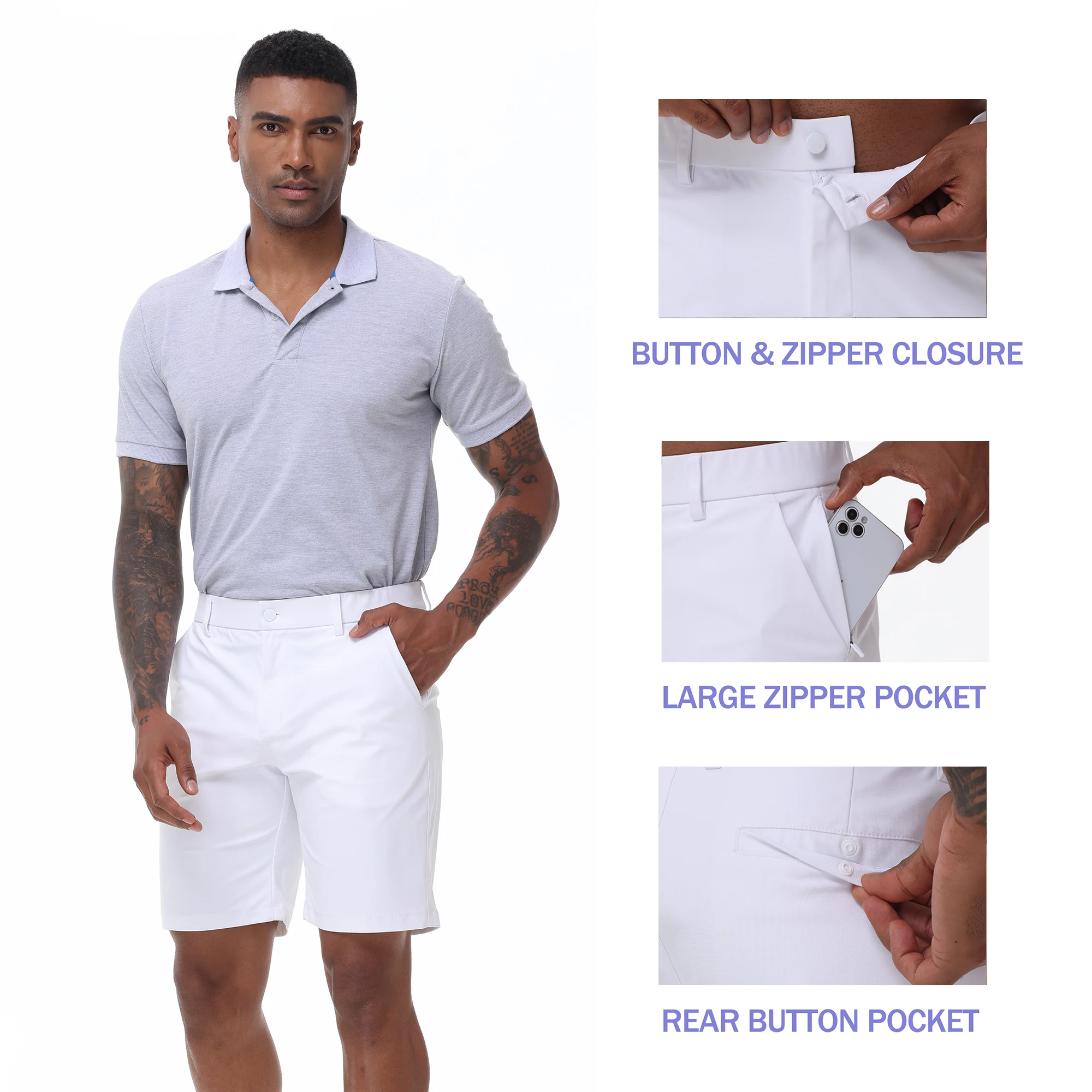Men's Cargo Trendy Shorts Casual Elegant Golf Pants, Suit Shorts Work Dress Shorts with Concealed-Type Zipper Side Pockets