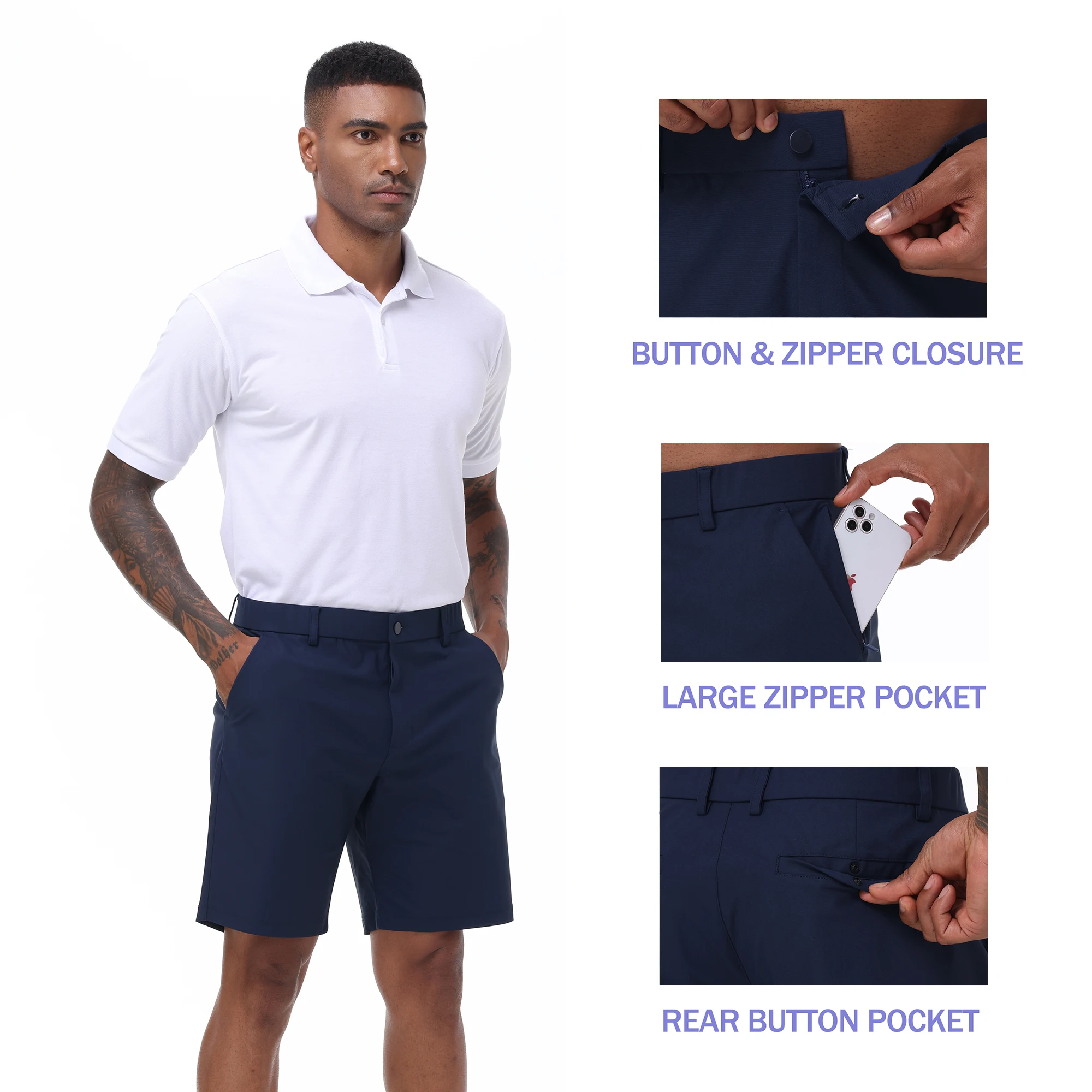 Men's Cargo Trendy Shorts Casual Elegant Golf Pants, Suit Shorts Work Dress Shorts with Concealed-Type Zipper Side Pockets