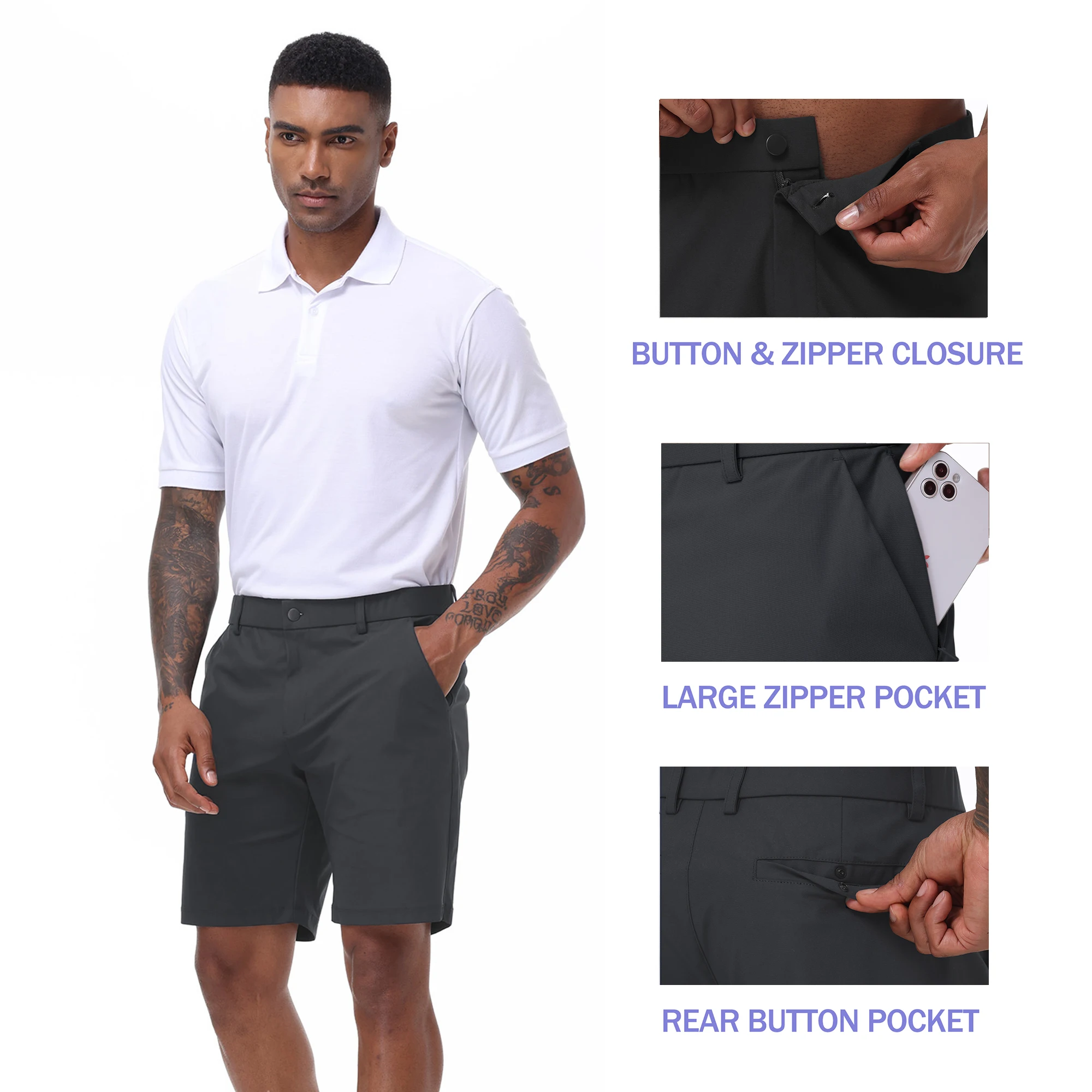 Men's Cargo Trendy Shorts Casual Elegant Golf Pants, Suit Shorts Work Dress Shorts with Concealed-Type Zipper Side Pockets