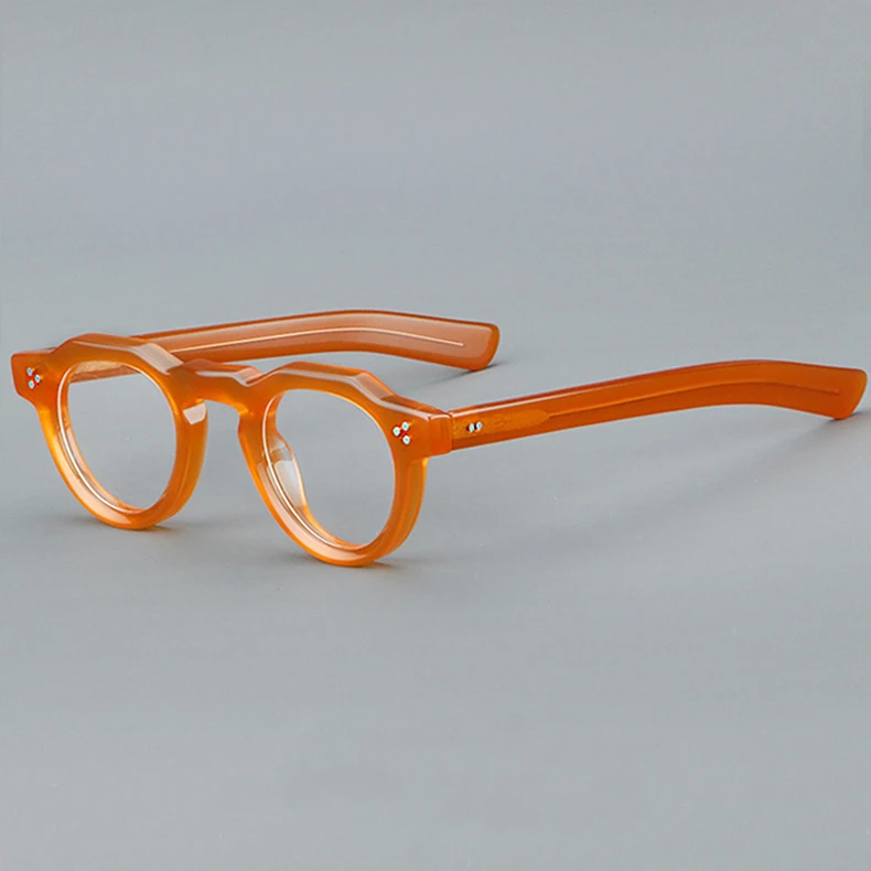 57171 Vintage Round Acetate Spectacles Frame Women Fashion Rivet Optical Transparent Eyeglass Men Trend Prescription Glasses
