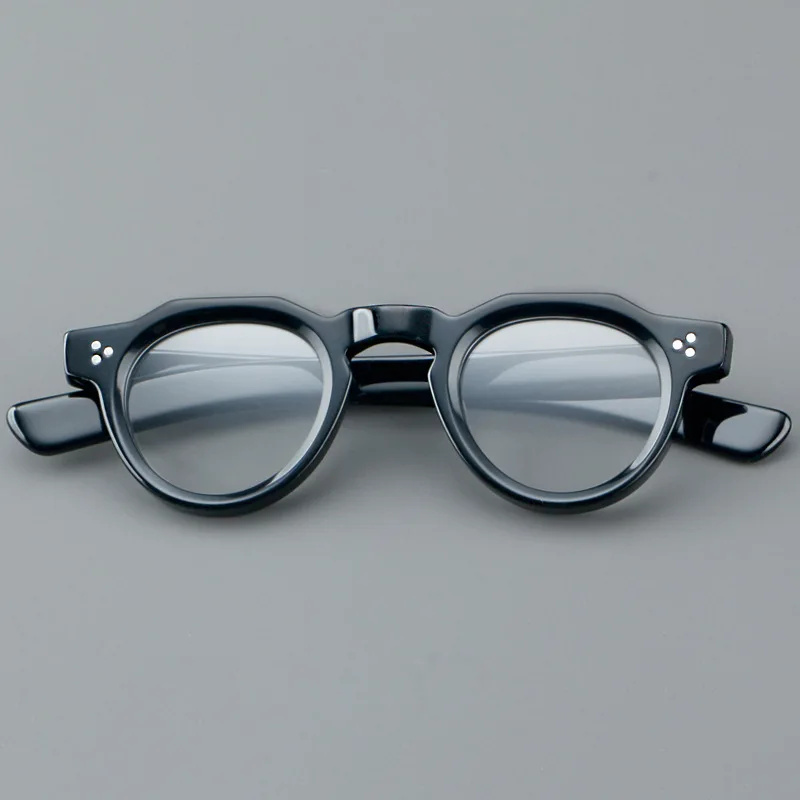 57171 Vintage Round Acetate Spectacles Frame Women Fashion Rivet Optical Transparent Eyeglass Men Trend Prescription Glasses