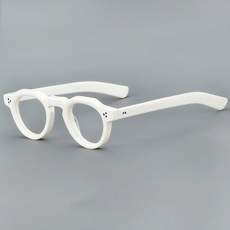 57171 Vintage Round Acetate Spectacles Frame Women Fashion Rivet Optical Transparent Eyeglass Men Trend Prescription Glasses