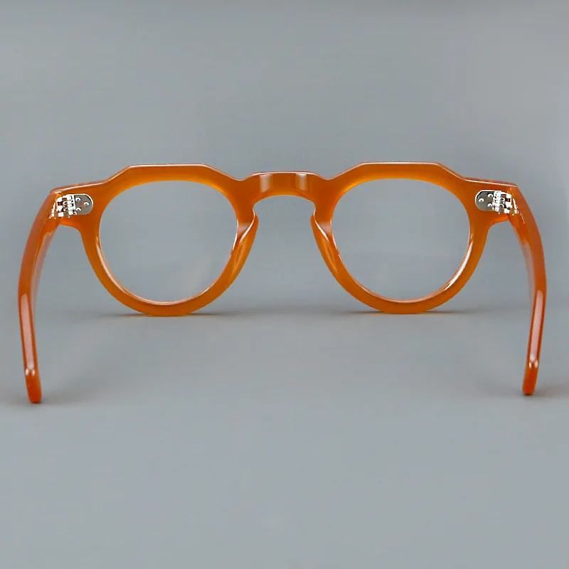 57171 Vintage Round Acetate Spectacles Frame Women Fashion Rivet Optical Transparent Eyeglass Men Trend Prescription Glasses