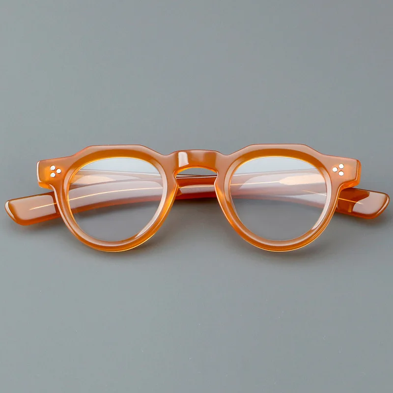57171 Vintage Round Acetate Spectacles Frame Women Fashion Rivet Optical Transparent Eyeglass Men Trend Prescription Glasses