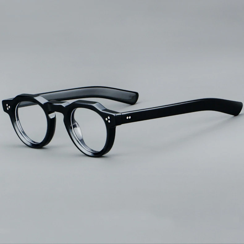 57171 Vintage Round Acetate Spectacles Frame Women Fashion Rivet Optical Transparent Eyeglass Men Trend Prescription Glasses