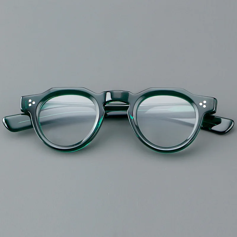57171 Vintage Round Acetate Spectacles Frame Women Fashion Rivet Optical Transparent Eyeglass Men Trend Prescription Glasses