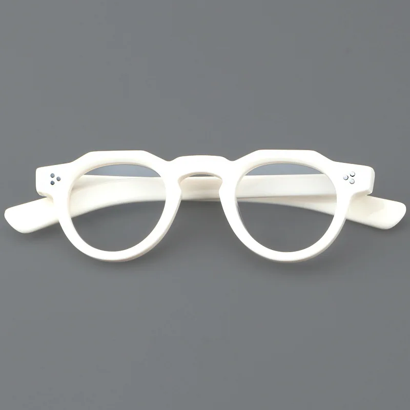 57171 Vintage Round Acetate Spectacles Frame Women Fashion Rivet Optical Transparent Eyeglass Men Trend Prescription Glasses