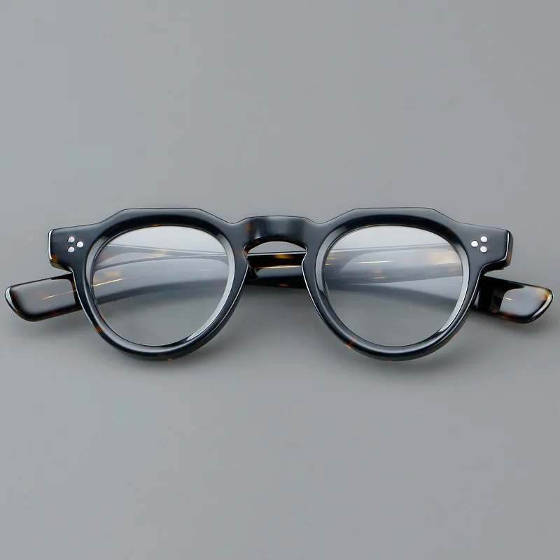 57171 Vintage Round Acetate Spectacles Frame Women Fashion Rivet Optical Transparent Eyeglass Men Trend Prescription Glasses