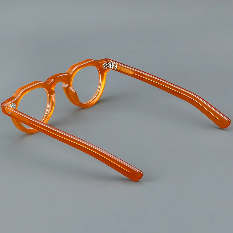57171 Vintage Round Acetate Spectacles Frame Women Fashion Rivet Optical Transparent Eyeglass Men Trend Prescription Glasses