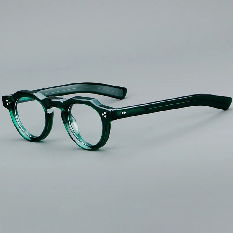 57171 Vintage Round Acetate Spectacles Frame Women Fashion Rivet Optical Transparent Eyeglass Men Trend Prescription Glasses
