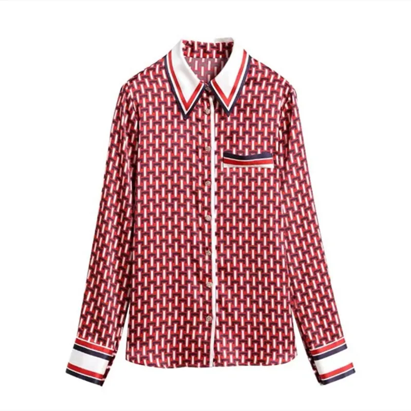High Quality Satin Silk Shirt Women's 2025 New Spring Summer Long Sleeved Mulberry Silk Top with Striped Patchwork Shirt Blouses
