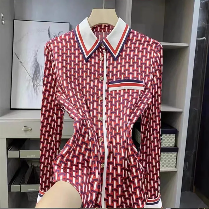 High Quality Satin Silk Shirt Women's 2025 New Spring Summer Long Sleeved Mulberry Silk Top with Striped Patchwork Shirt Blouses