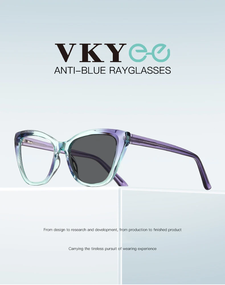 VKYEE New Cat-eye Reading Glasses for Women with Anti-blue Light and Customisable Prescription Photochromic Glasses PFD2148