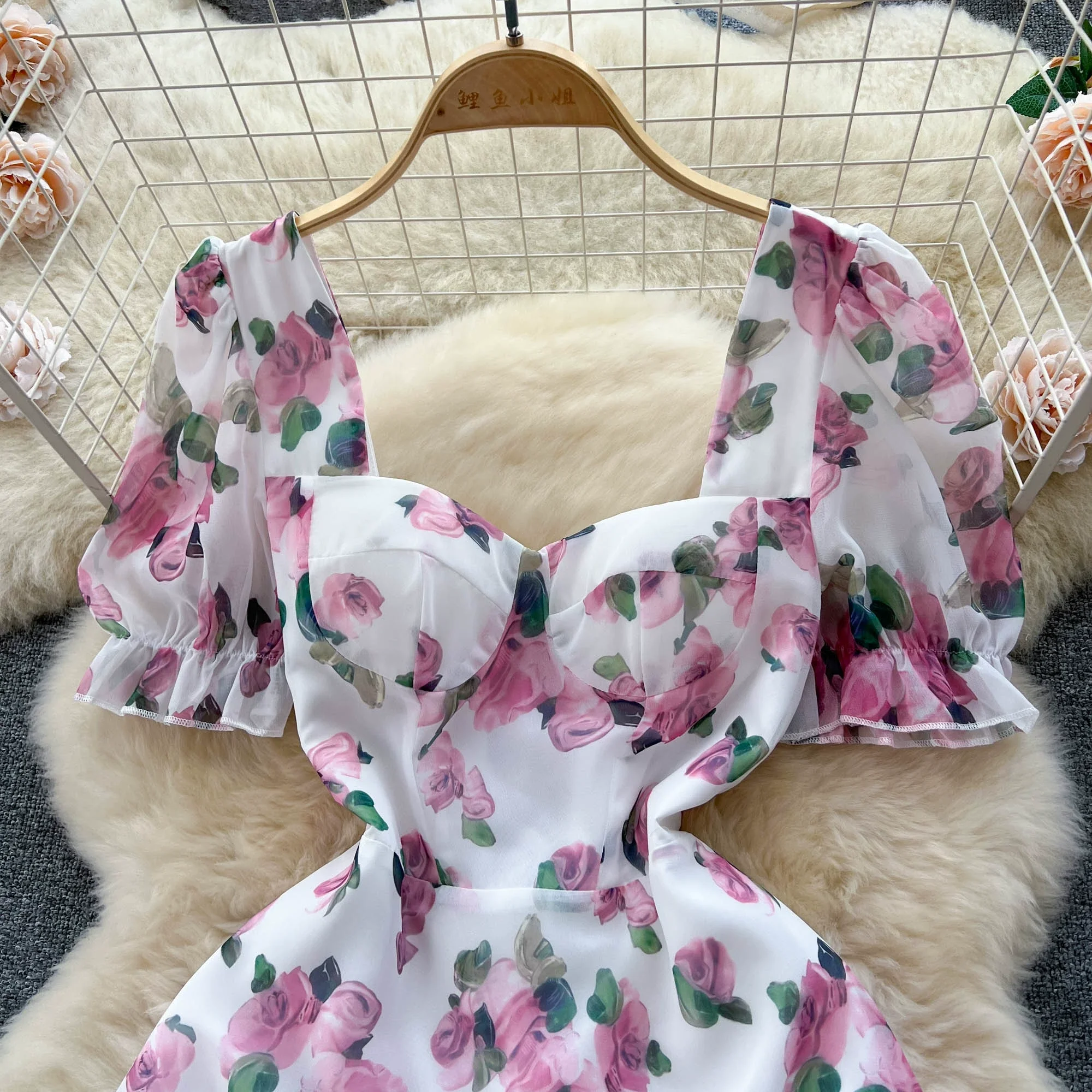 Women Chiffon Maxi Dress Summer Short Sleeve Floral Printed Elegant Party Dresses Ladies Vintage Slim A-line Beach Long Dress