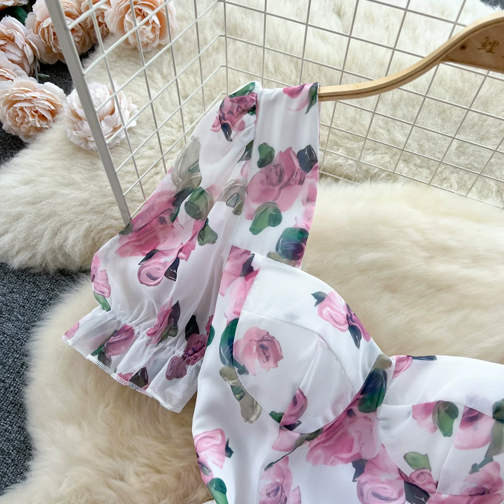 Women Chiffon Maxi Dress Summer Short Sleeve Floral Printed Elegant Party Dresses Ladies Vintage Slim A-line Beach Long Dress