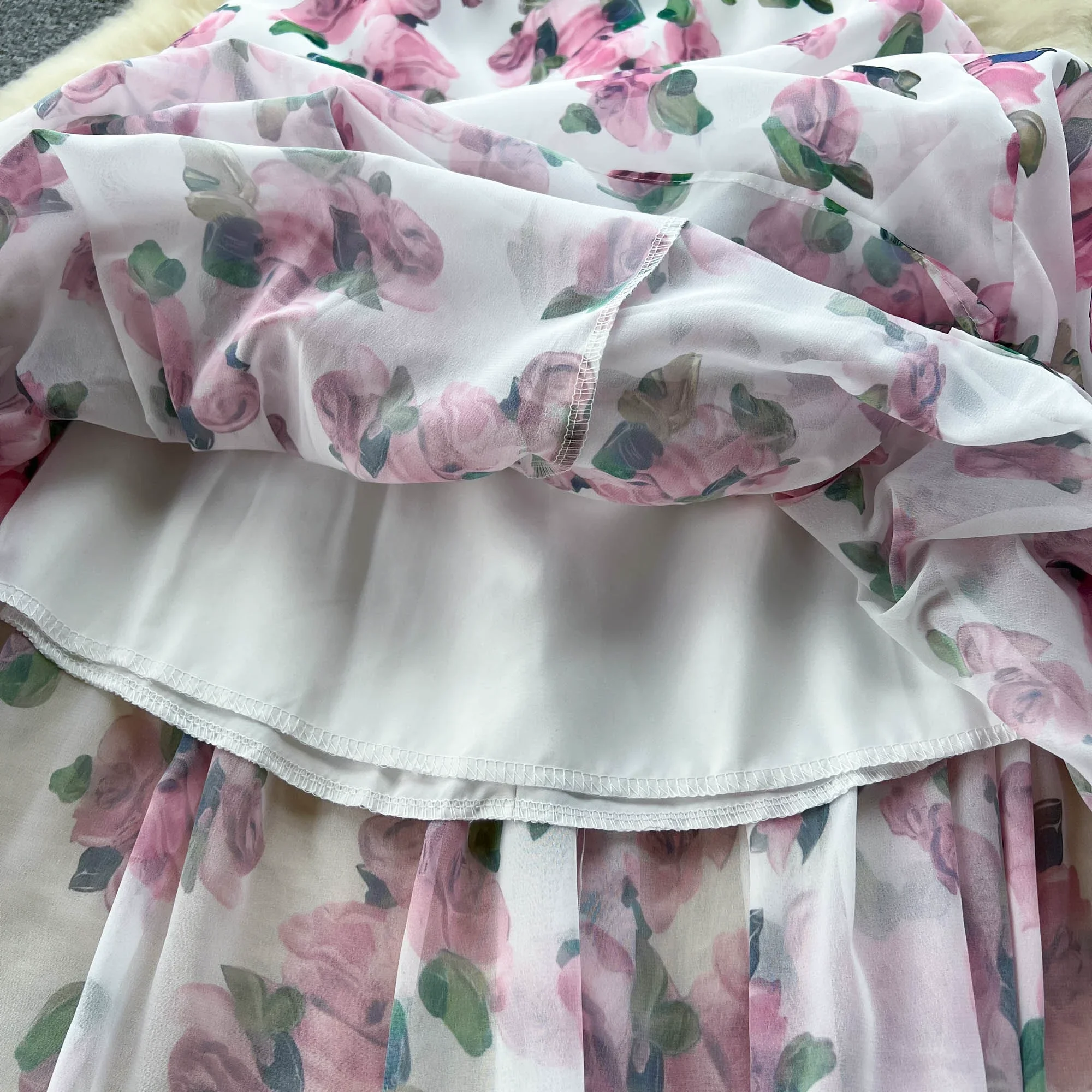 Women Chiffon Maxi Dress Summer Short Sleeve Floral Printed Elegant Party Dresses Ladies Vintage Slim A-line Beach Long Dress