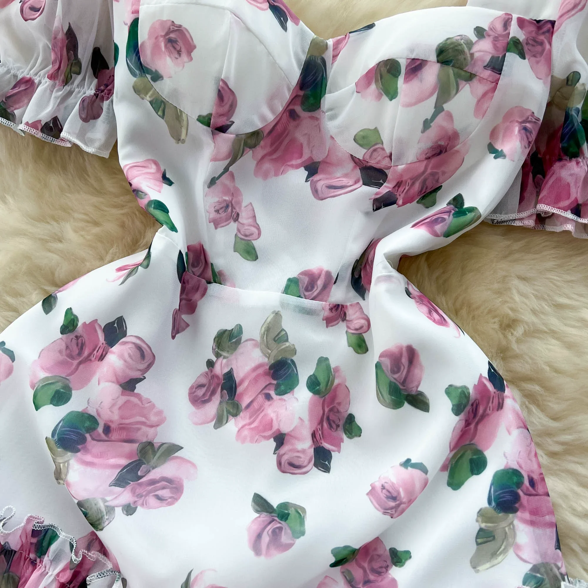 Women Chiffon Maxi Dress Summer Short Sleeve Floral Printed Elegant Party Dresses Ladies Vintage Slim A-line Beach Long Dress