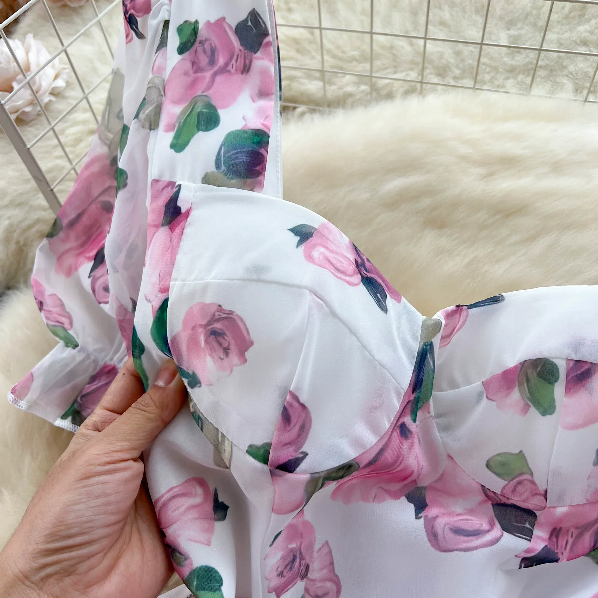Women Chiffon Maxi Dress Summer Short Sleeve Floral Printed Elegant Party Dresses Ladies Vintage Slim A-line Beach Long Dress