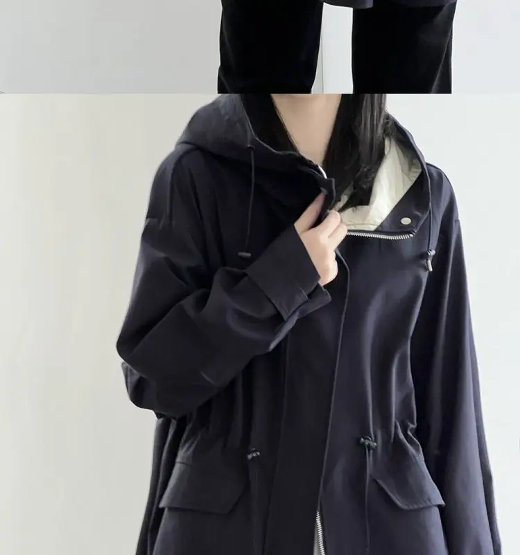 Cotton Khaki Hooded Trench Coat Women's Autumn And Winter New Short Coat Retro Casual Loose Top