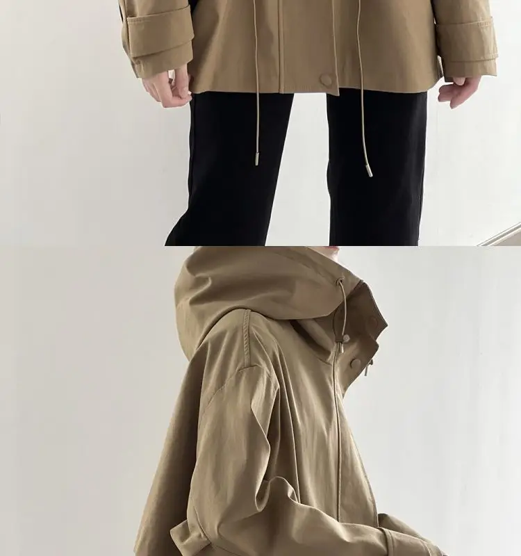 Cotton Khaki Hooded Trench Coat Women's Autumn And Winter New Short Coat Retro Casual Loose Top