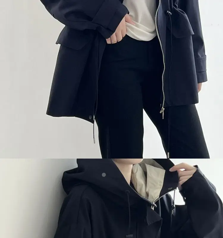 Cotton Khaki Hooded Trench Coat Women's Autumn And Winter New Short Coat Retro Casual Loose Top