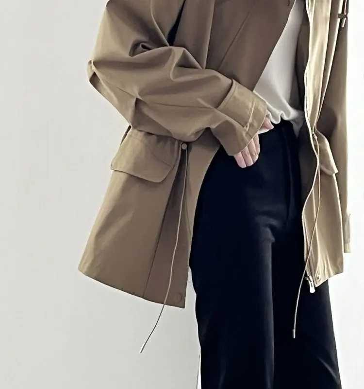 Cotton Khaki Hooded Trench Coat Women's Autumn And Winter New Short Coat Retro Casual Loose Top