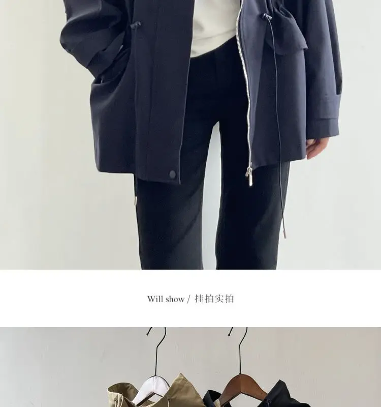 Cotton Khaki Hooded Trench Coat Women's Autumn And Winter New Short Coat Retro Casual Loose Top
