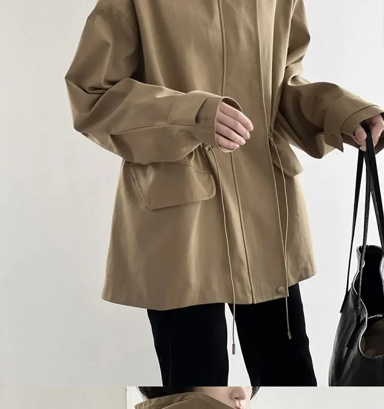 Cotton Khaki Hooded Trench Coat Women's Autumn And Winter New Short Coat Retro Casual Loose Top