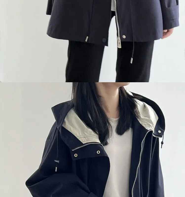 Cotton Khaki Hooded Trench Coat Women's Autumn And Winter New Short Coat Retro Casual Loose Top