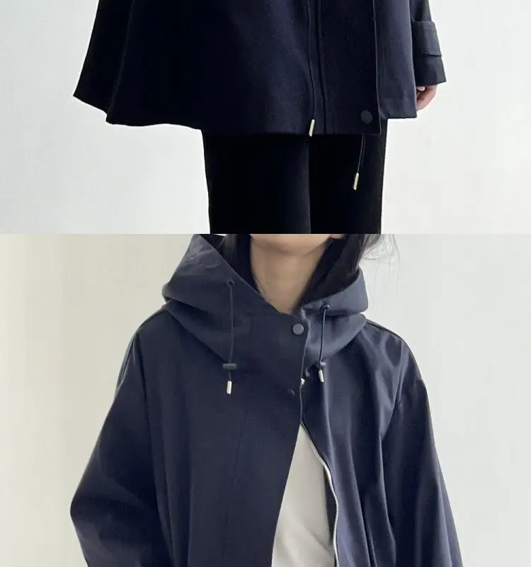 Cotton Khaki Hooded Trench Coat Women's Autumn And Winter New Short Coat Retro Casual Loose Top