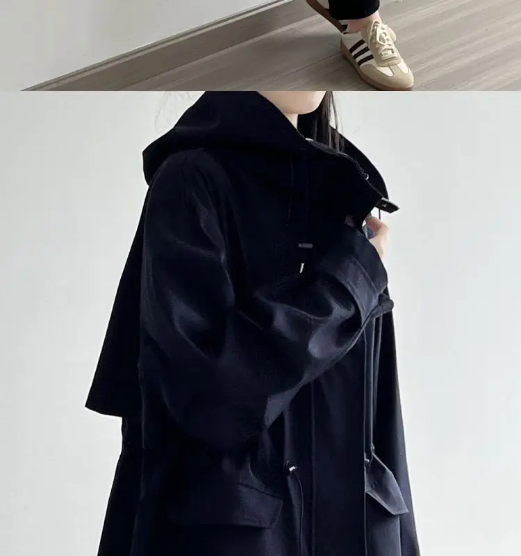Cotton Khaki Hooded Trench Coat Women's Autumn And Winter New Short Coat Retro Casual Loose Top