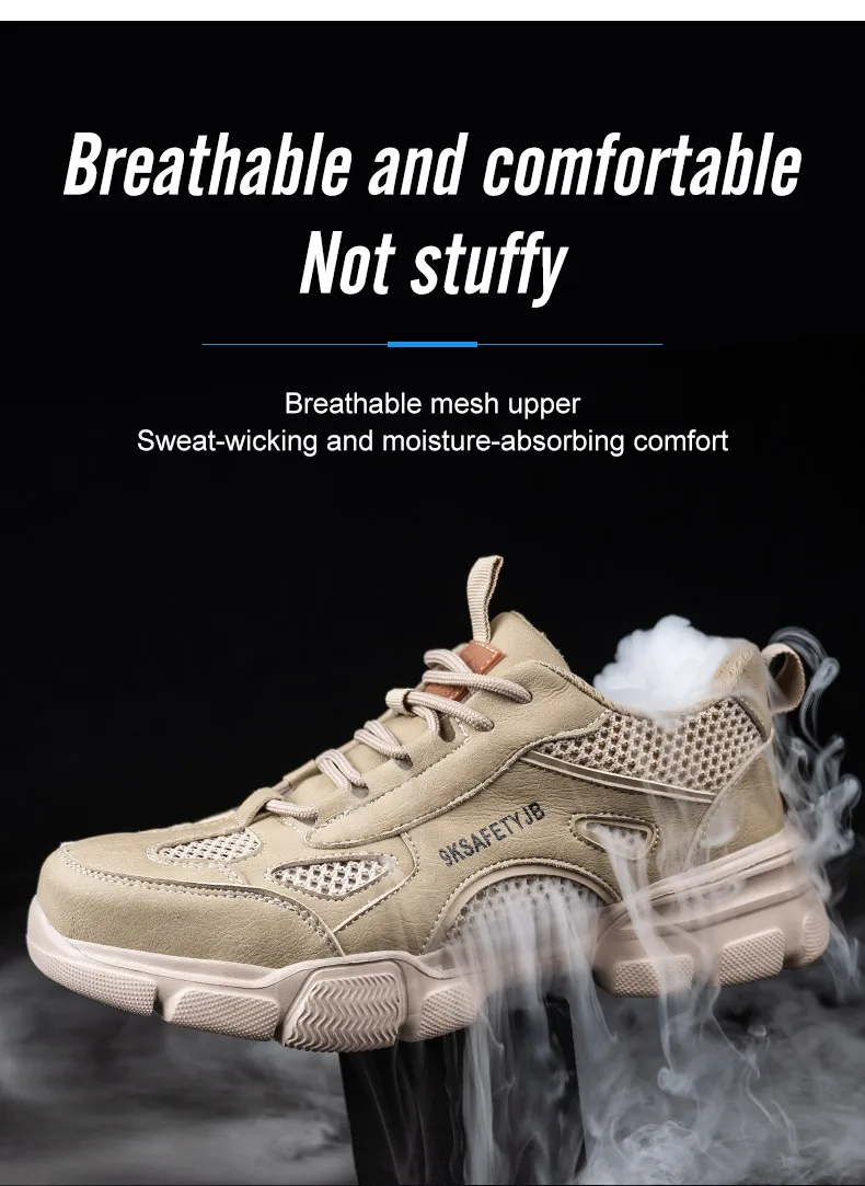 Work Shoes Hollow Breathable Steel Toe Boots Lightweight Safety Work Shoes Anti-slippery For Men Women Male Work Sneaker